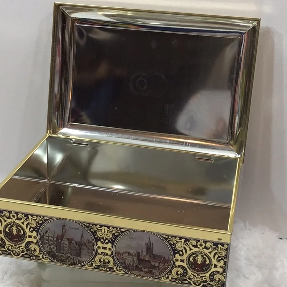 Lambertz vintage metal hinged castle cookie tin
